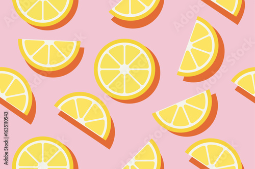 Lemon slices seamless pattern on blush pink. Simple citrus vector for textile and wallpaper
