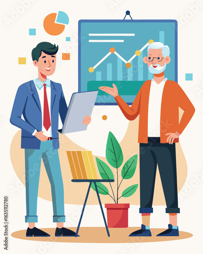 Senior Advisor Explaining Graph to Younger Colleague