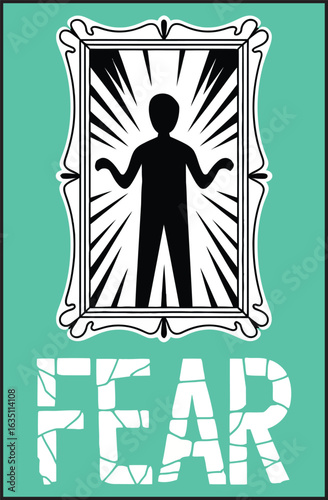 Fear Anxiety Panic Mental Health Psychology Emotion Silhouette Person Vintage Frame Vector Illustration