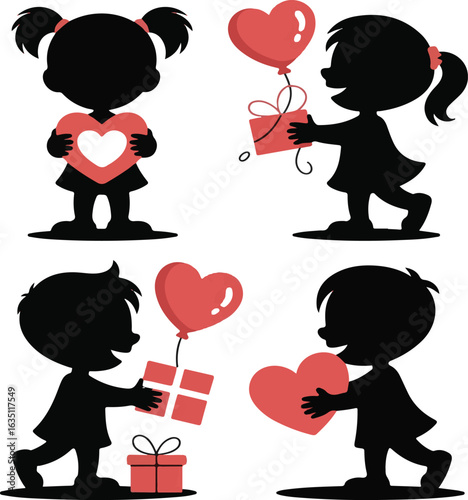 Children with Hearts and Gifts for Valentine's Day kids love
