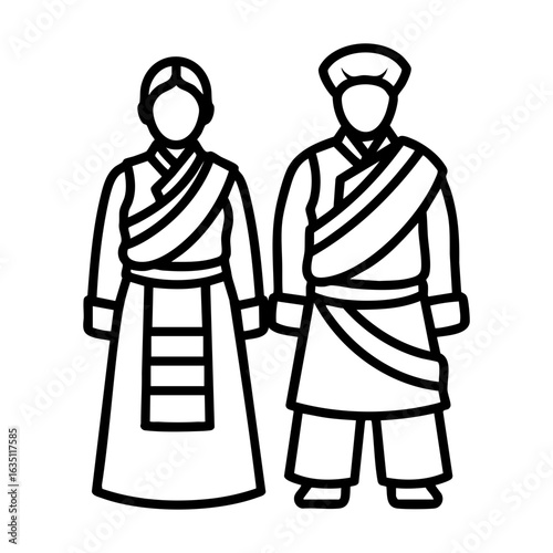 Bhutia Bakhu Kho Traditional Couple Vector - Sikkim Tibetan Buddhist Cultural Logo