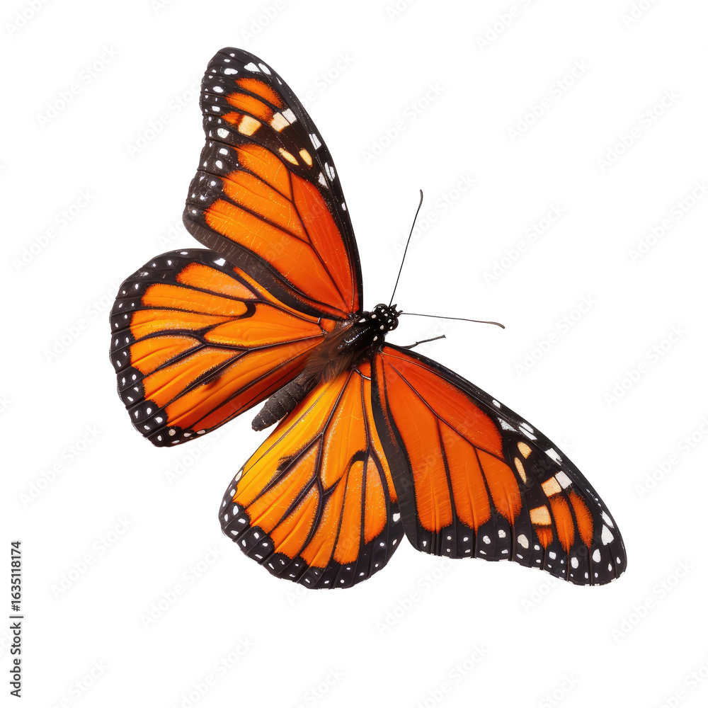 Fototapeta premium Monarch butterfly, orange and black wings, isolated