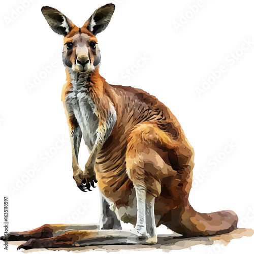 Kangaroo, watercolor vector, isolated on a white background.