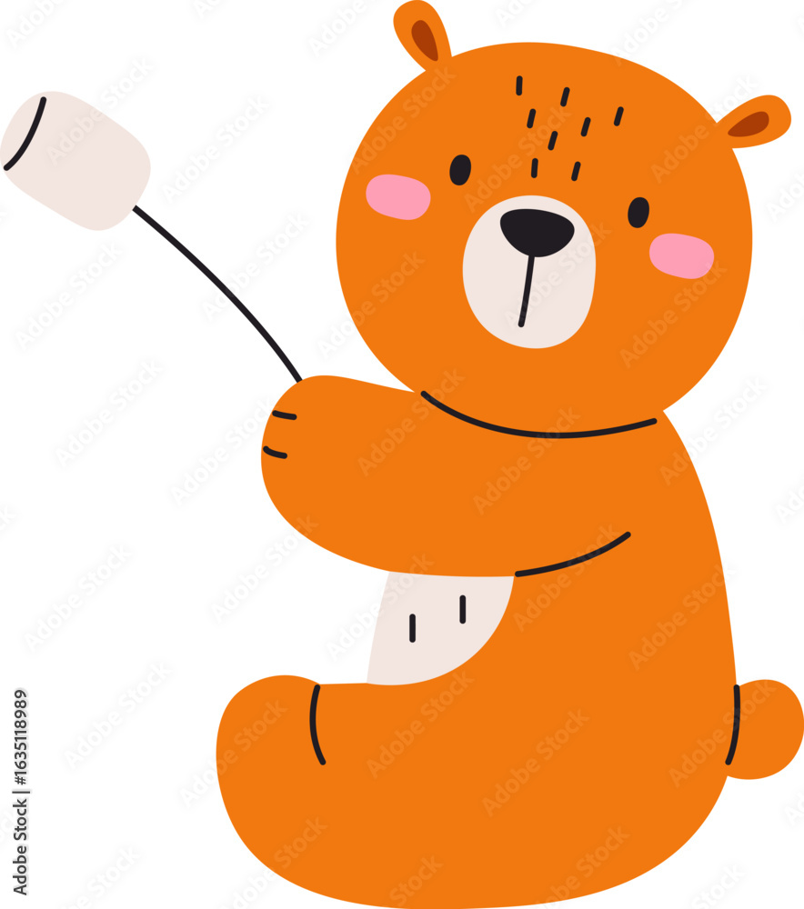 Fototapeta premium Bear Roasting Marshmallow Cartoon