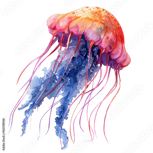 watercolor of Jellyfish, vector, isolated on a white background.