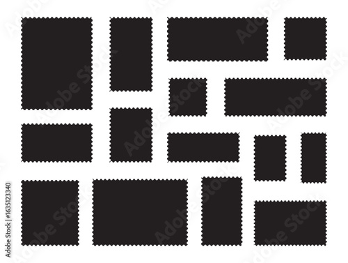 Empty postage stamp borders set vector illustration. Post stamps collection.