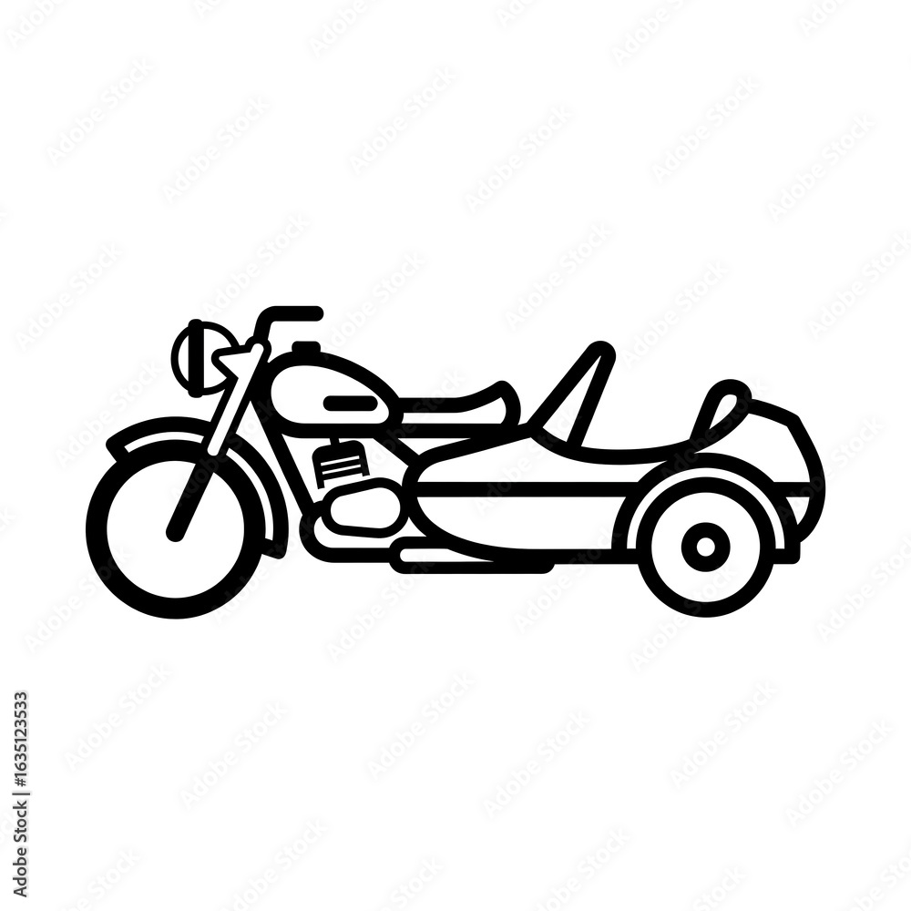 Fototapeta premium Motorcycle with sidecar outline in minimalist design 