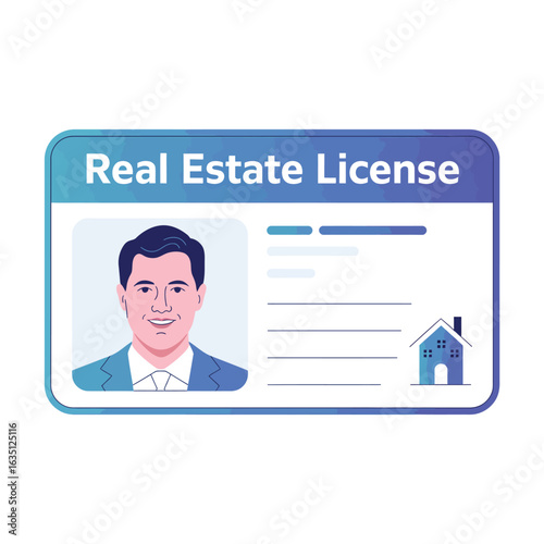 Illustration of a real estate license card with a man s photo