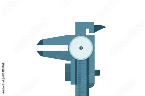 Close up of a dial caliper measuring tool on a white background