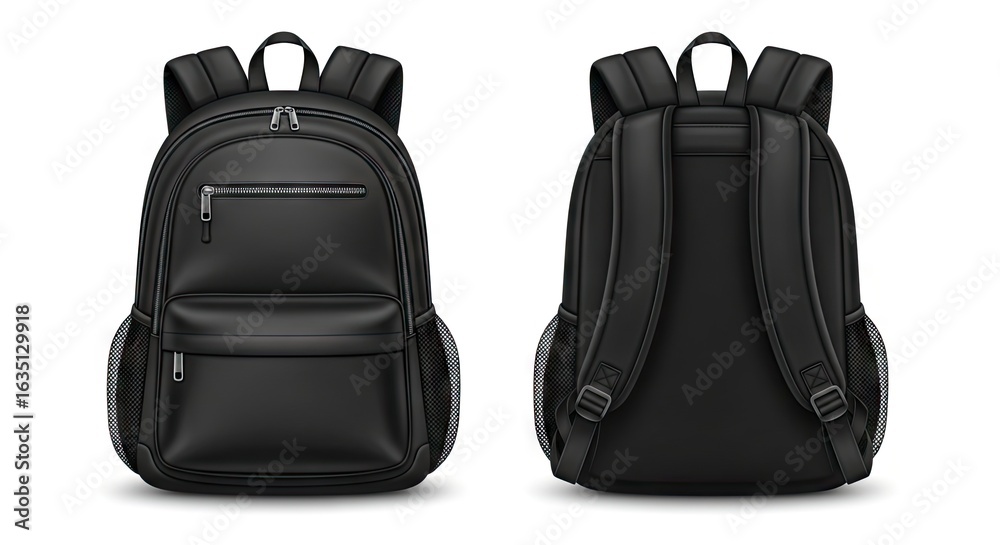 Fototapeta premium Two views of a black backpack front and back