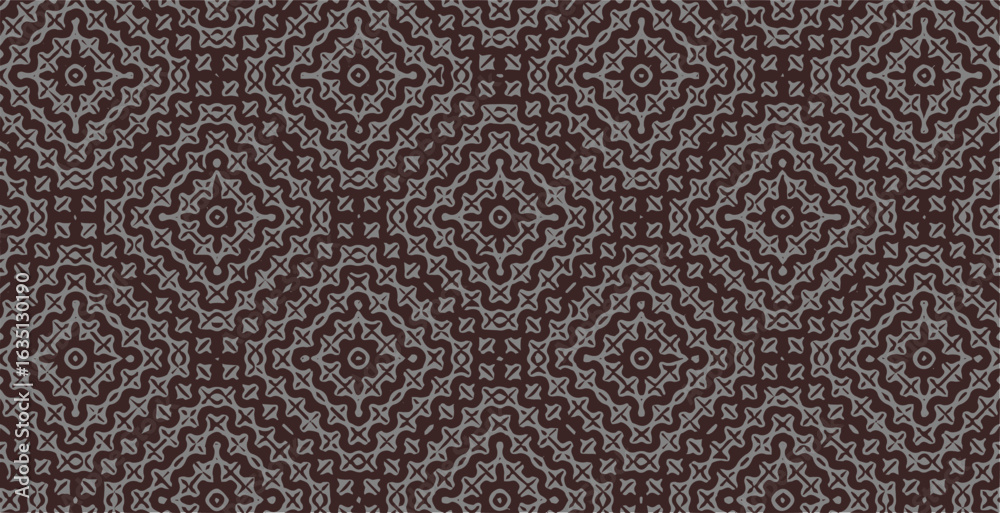 Fototapeta premium Intricate brown geometric pattern with symmetrical ethnic motifs, ideal for classic and traditional background designs.