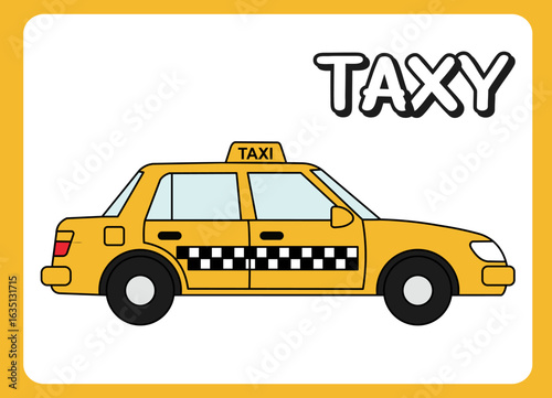 taxi in cartoon design graphics illustration icon isolated flat vector