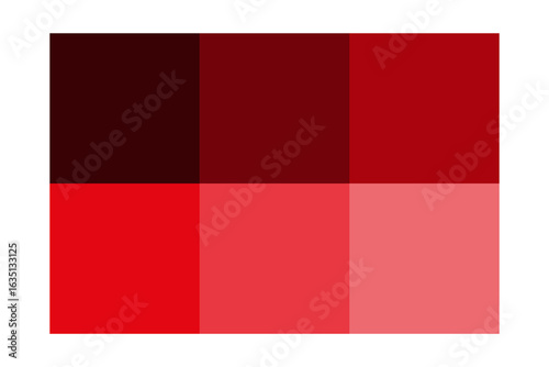 Red color palette. Multiple shades tones. Vector design illustration. Six color blocks.