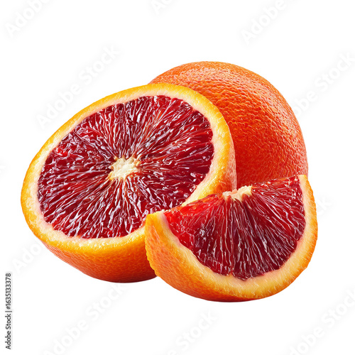 Blood Orange: A close-up shot reveals the vibrant red flesh of blood oranges, showcasing their unique color and juicy texture. A slice invites a taste of the citrus sweetness.