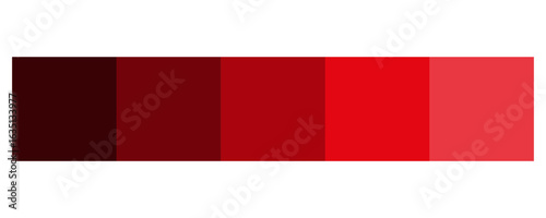 Red color palette. Graded color swatches. Five tones Vector. Dark light shade.