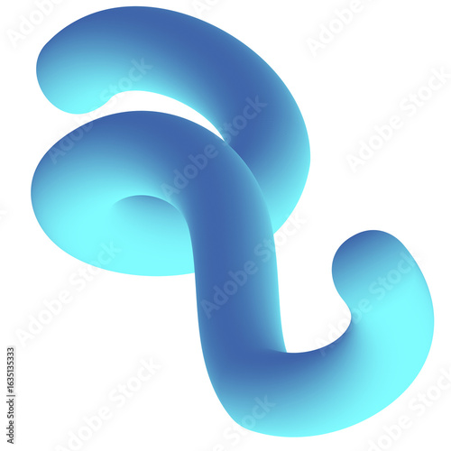 Abstract blue gradient, swirling, three-dimensional shape, isolated on white background.