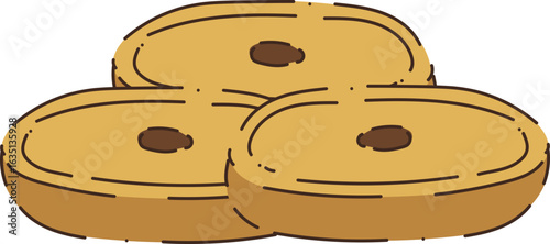 A trio of delicious, golden-brown bagels with dark centers, presented in a simple, appealing illustration.