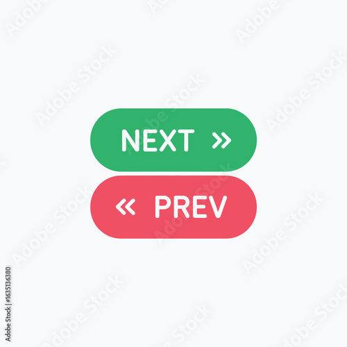 Green next button and red previous button on a white background
