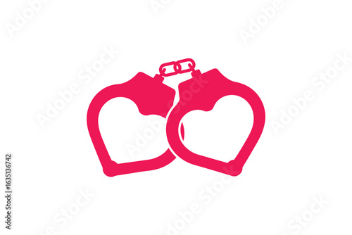 Pink heart shaped handcuffs symbolizing love and commitment