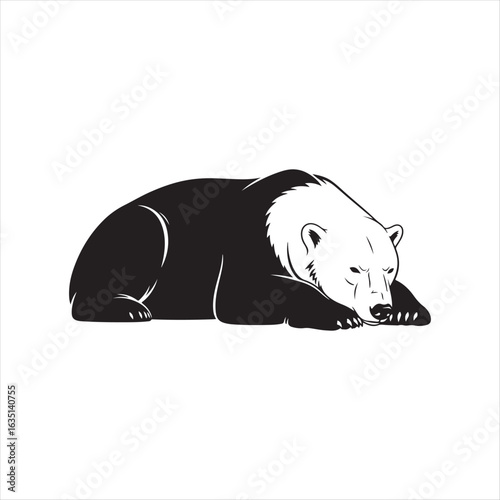Black and white illustration of a sleeping bear animal wildlife