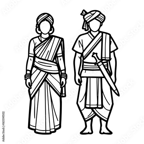 Kodava Coorg Couple Vector - Karnataka Traditional Cultural Attire Logo Design