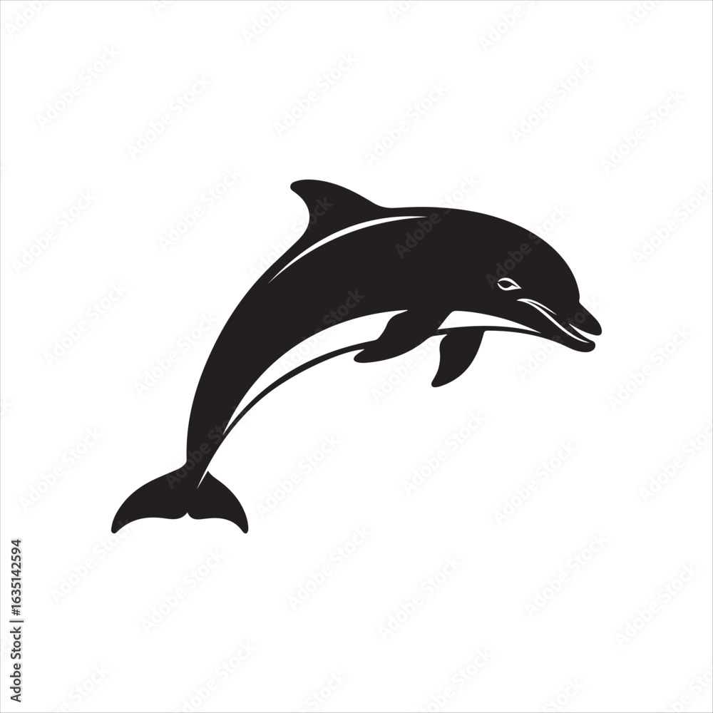 Fototapeta premium Black dolphin leaping gracefully through water silhouette jumping