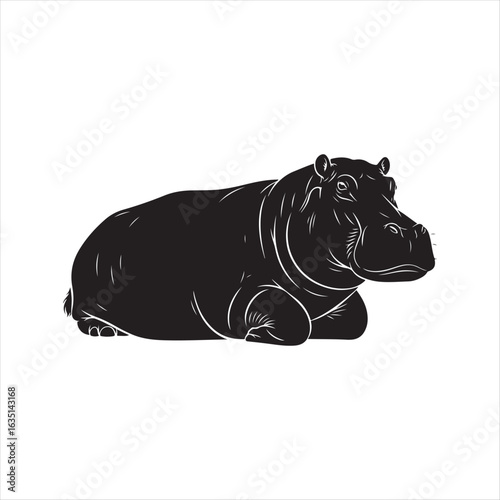 Black hippopotamus resting on white background animal wildlife