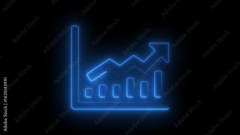 Neon Blue Glowing Bar Chart with Upward Arrow Symbolizing Growth and ...