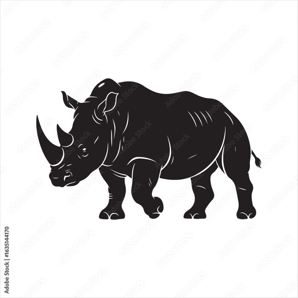 Fototapeta premium Black rhinoceros profile walking with horn and ears visible animal wildlife