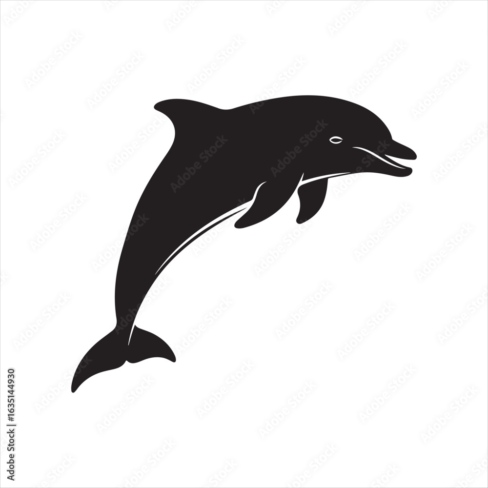 Obraz premium Black silhouette of a leaping dolphin marine life