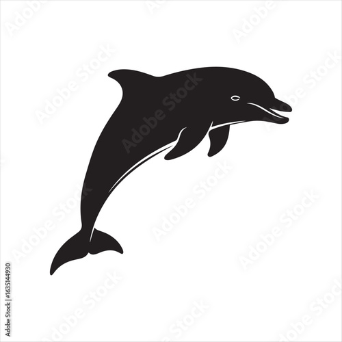 Black silhouette of a leaping dolphin marine life