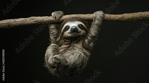 Adorable Baby Sloth Hanging on Branch