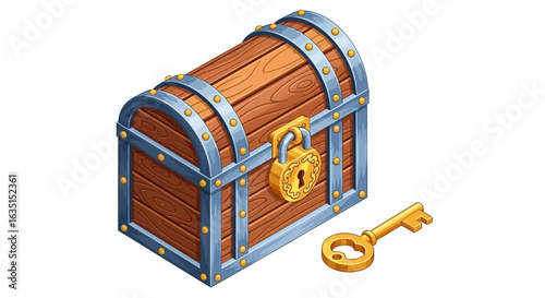 3D Isometric Pirate Treasure Chest Vector Icon
