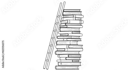 Illustration of a ladder leading to knowledge represented by stacked books.