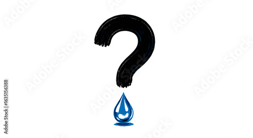 Conceptual uncertainty illustration with dripping blue drop below question mark
