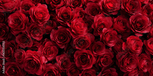 top view of red roses densely packed, premium floral pattern