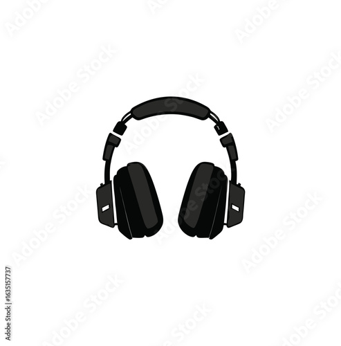 Headphones and earphones are showcased in a modern illustration, featuring a line art design and a portable concept, including a headset silhouette and icon set