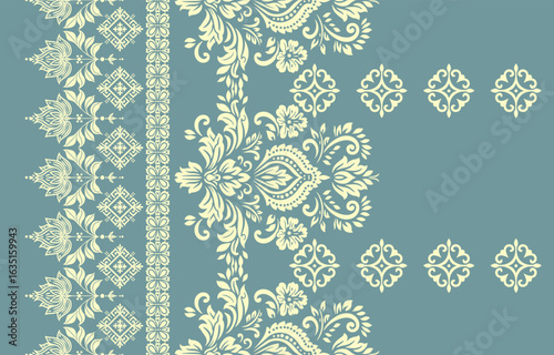 floral pattern vintage ethnic modern embroidery texture boho design vector illustration hand drawn pink flower motif branches leaves wallpaper seamless background border.