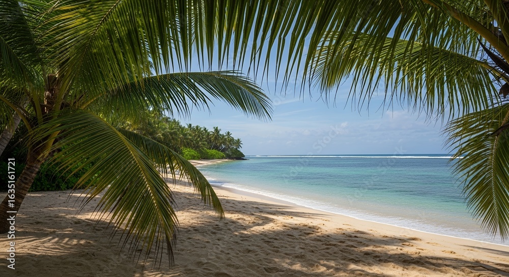 Fototapeta premium Tropical Beach Paradise Idyllic Getaway, Turquoise Waters White Sand