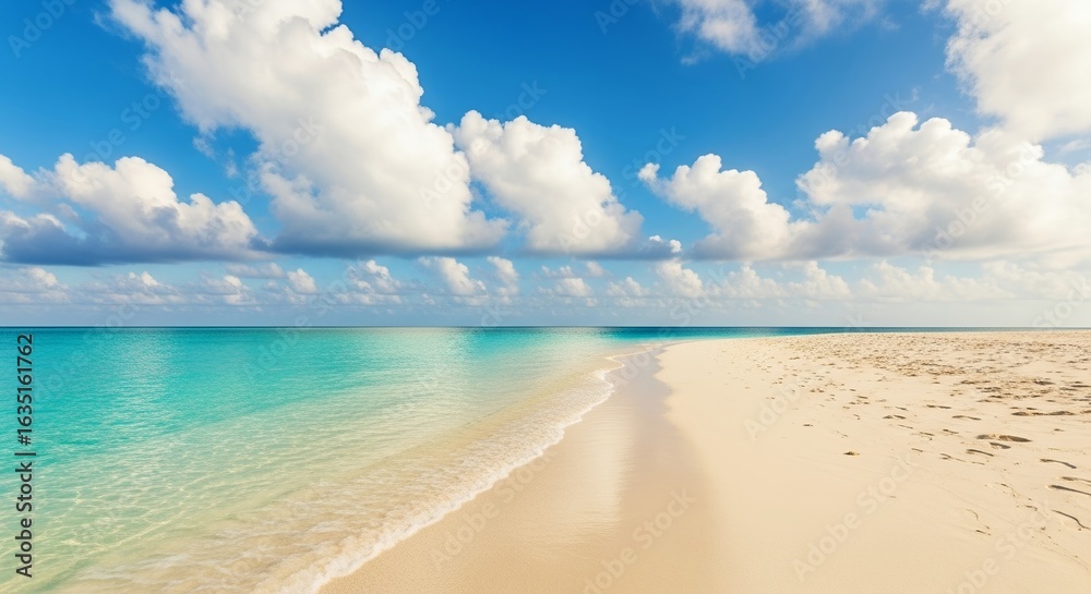 Fototapeta premium Tropical Beach Paradise Idyllic Ocean, White Sand, Blue Sky