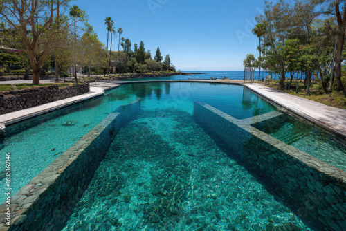 experience tranquil essence of hawaii with natural stones seamlessly integrated into transparent water