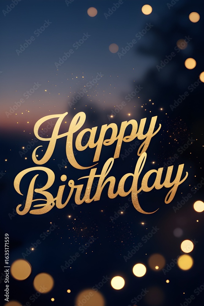 Fototapeta premium AI Generative. Elegant Happy Birthday Greeting with Golden Sparkles. 4