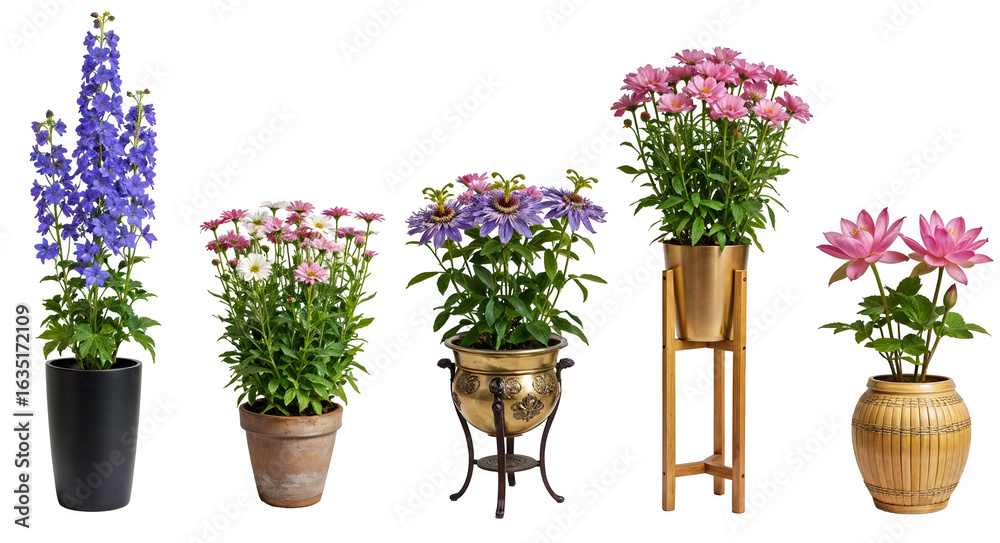 custom made wallpaper toronto digitalSet of various Houseplants: Delphinium, Daisy, Passionflower, Lotus isolated on transparent background
