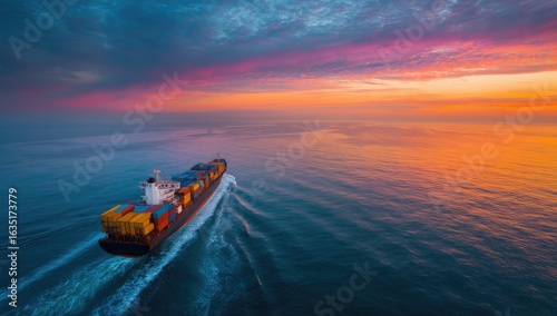 Cargo ship at sunset (1) © Cendana