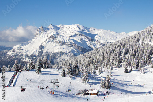 Ski slopes in the ski area des Houches Chamonix Mont-Blanc Haute-Savoie France