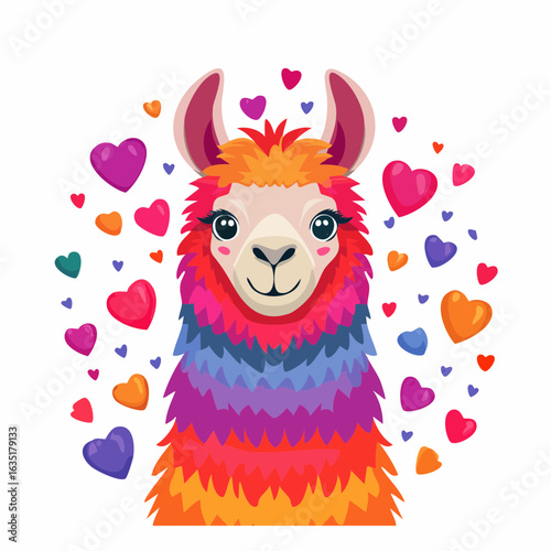 Delightful Llama with Hearts Illustration: A Sweet Symbol of Love and Affection