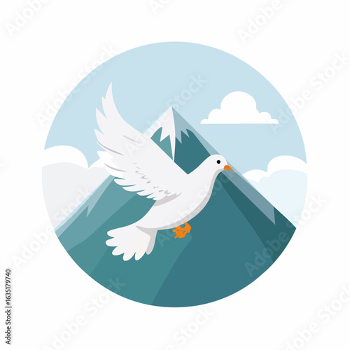 Serene flight a dove soars above majestic peaks in a symbol of peace and freedom