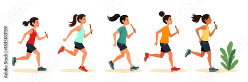 Young woman jogging in different running poses in a natural setting  