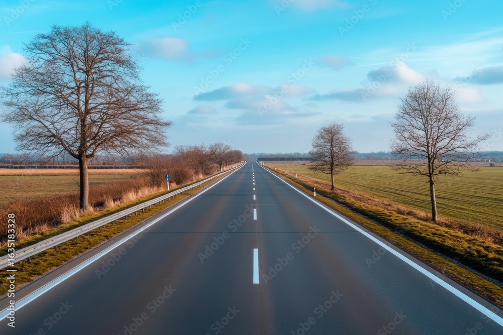 Fototapeta premium Endless road through rural landscape under a clear blue sky