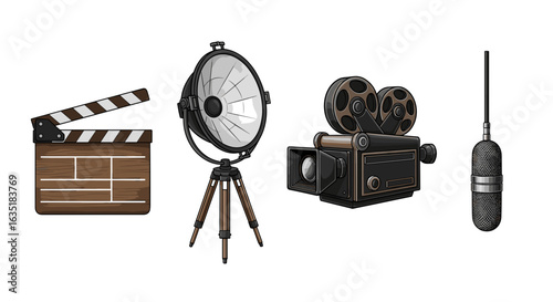 Nostalgic cinematic equipment: a collection of vintage movie production elements